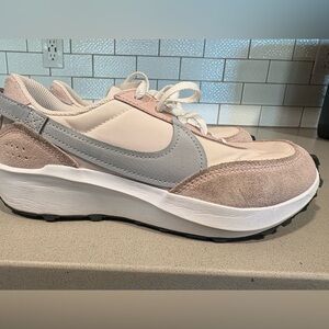 Nike Women's Waffle Debut sneaker in the Pink Oxford/Wolf Grey